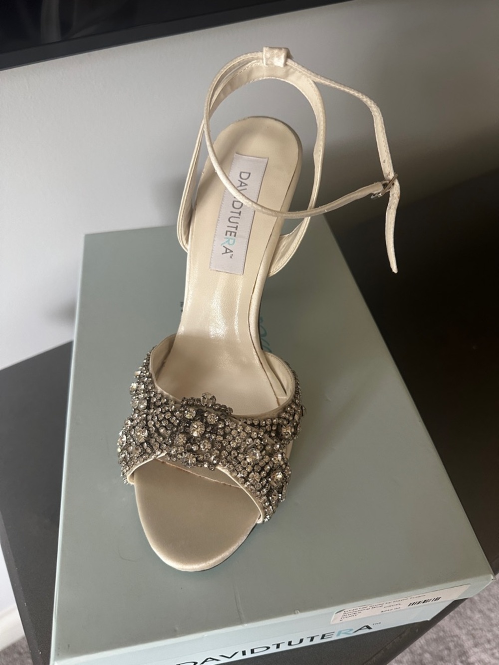 David Tutera Ivory Jeweled Ankle-Strap Heels